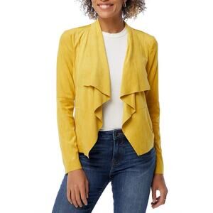 Bagatelle Faux Suede Drape Moto Jacket Blazer Open Front Yellow, Size Small
